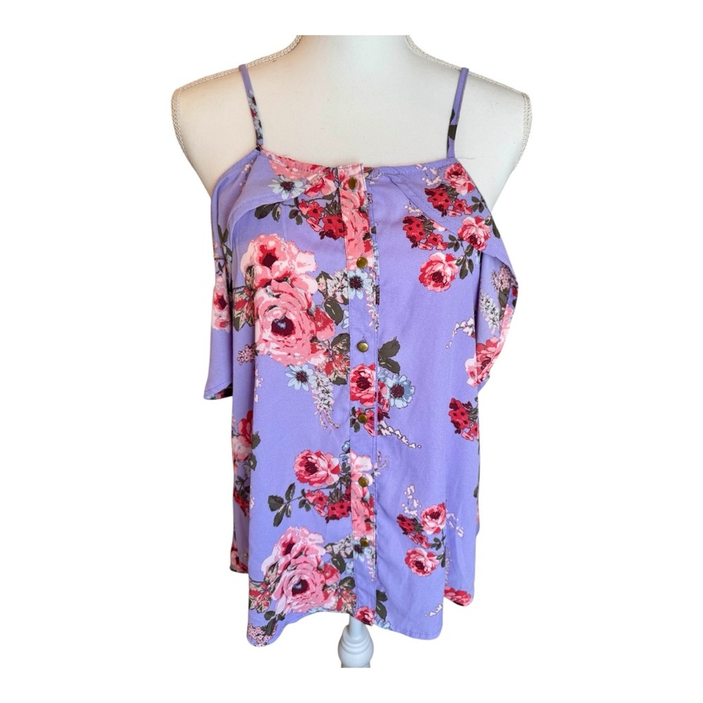 Wishful Park Lavender Floral Cold Shoulder Blouse